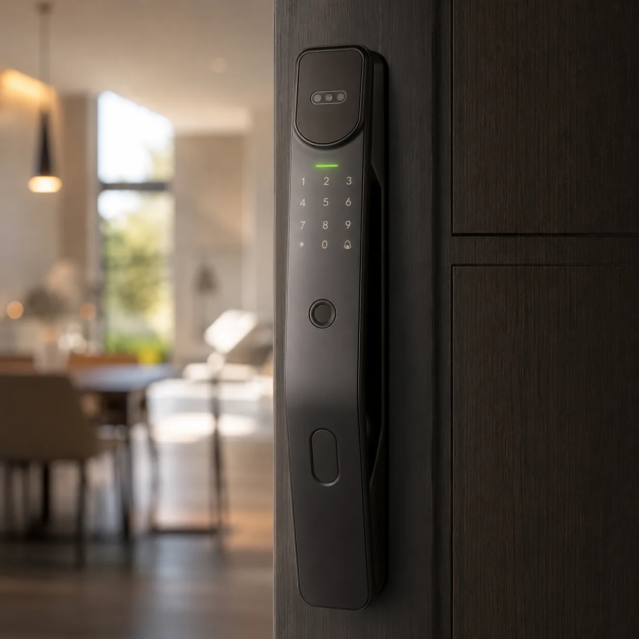 Cerradura eléctrica interior instalada en una puerta moderna
