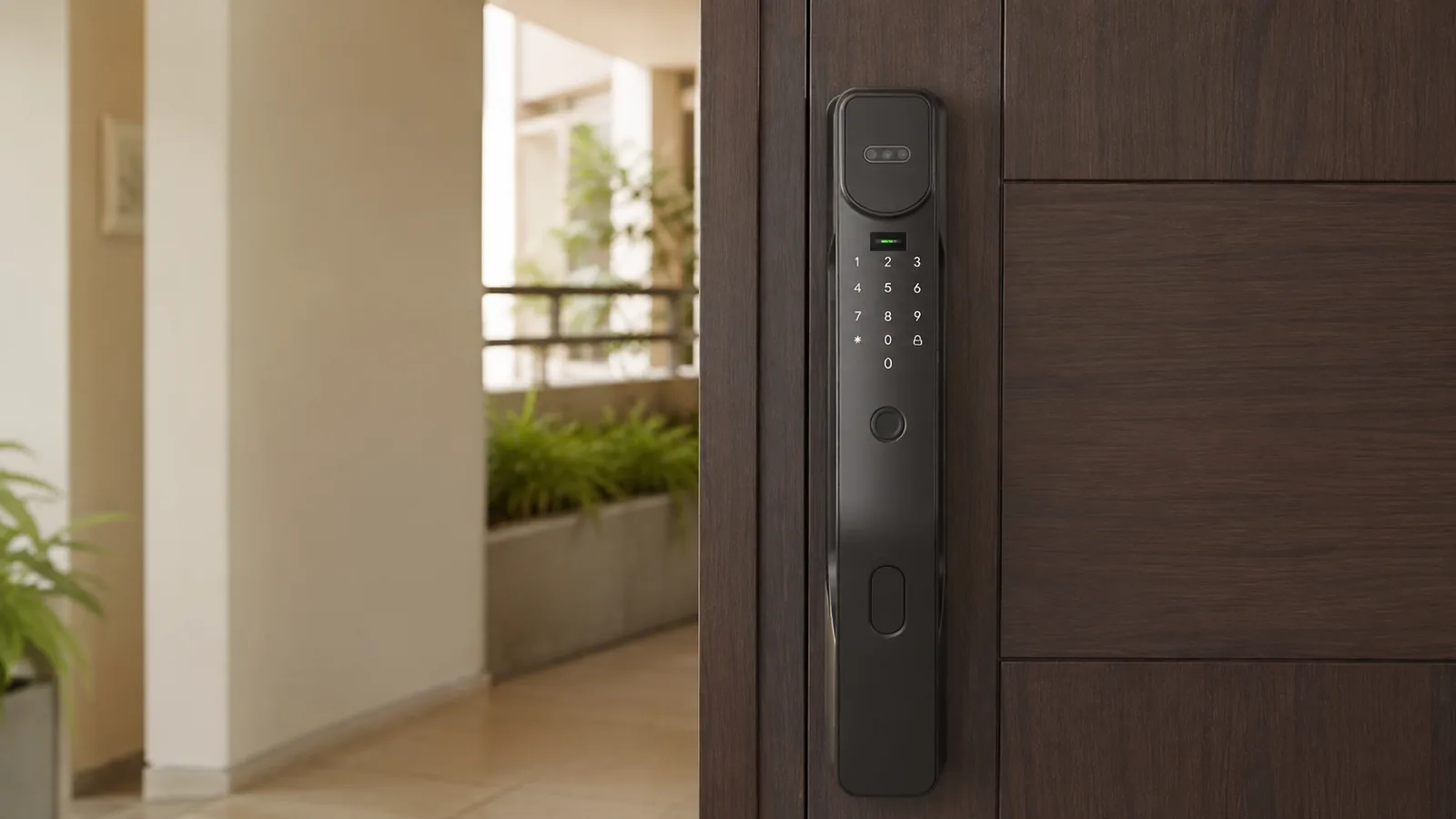 Cerradura eléctrica interior instalada en una puerta moderna